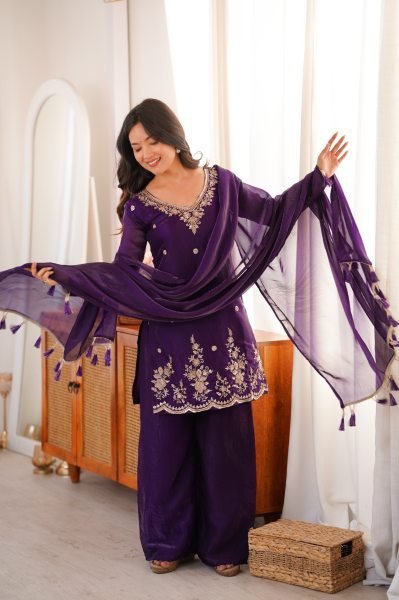 Rare Purple Fendi Silk Embroidery Suit Set for Women Ready To Wear Collection