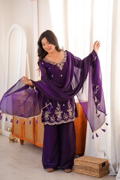 Rare Purple Fendi Silk Embroidery Suit Set for Women Ready To Wear Collection