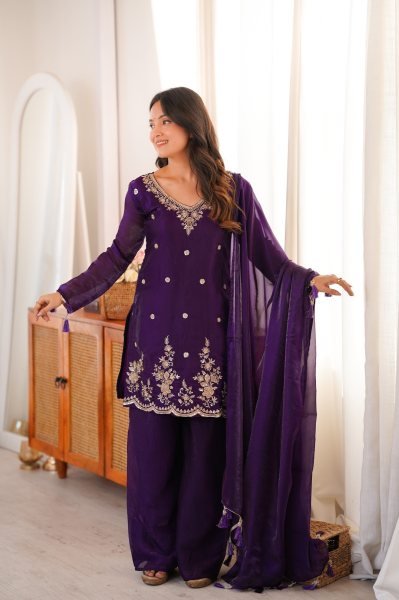 Rare Purple Fendi Silk Embroidery Suit Set for Women Ready To Wear Collection