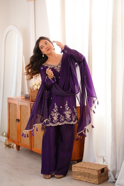 Rare Purple Fendi Silk Embroidery Suit Set for Women Ready To Wear Collection