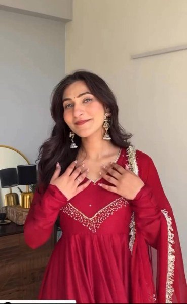 Rare Red Heavy Georgette Gown with Embroidery for Party Wear Ready To Wear Collection