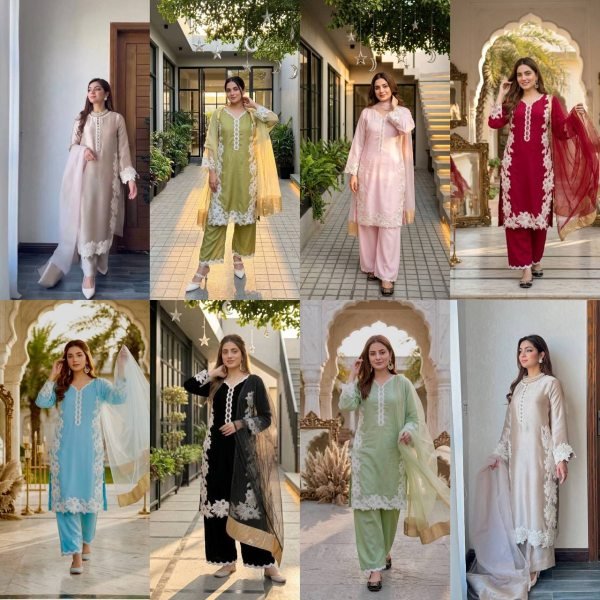 Rare Sky Blue Natural Silk Palazzo Suit Set with Pearl Moti Handwork for Women Ready To Wear Collection