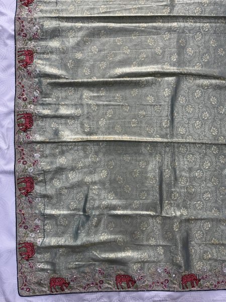 Rare Teal Kanjivaram Silk Saree with Diamond Handwork For Wedding Wear Silk Sarees Wholesale