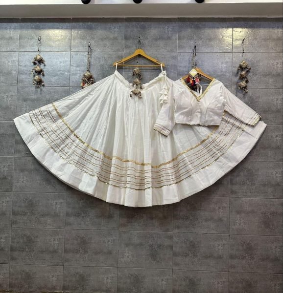 Rare White Women's Heavy Rayon Cotton Lehenga Choli with Canvas and Lining For Party Navratri Lehnega Choli
