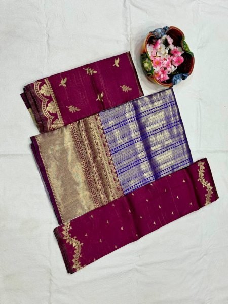 Rare Wine Kanjivaram Silk Lehenga Choli with Banarasi Silk Zari Dupatta Half Saree Lehenga