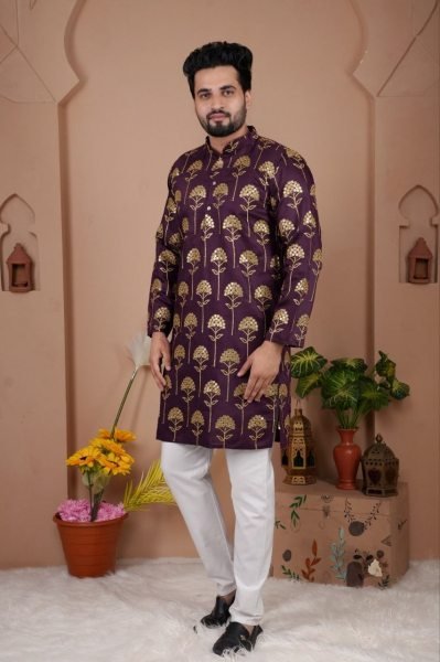 Rare Wine Men Kurta Pajama with Heavy Embroidery for Party Wear at Bulk Rate Kurta Pajama Wholesale