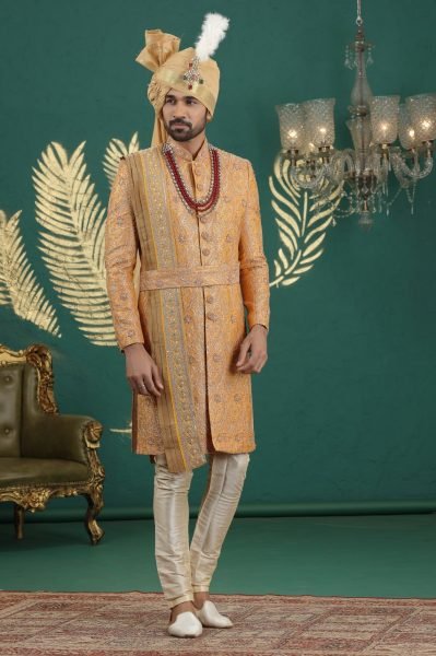 Rare Yellow Elegant Pure Banarasi Kurta Set with All Over Hand Embroidery Kurta Pajama Wholesale