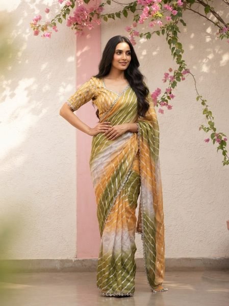 Rare Yellow Green Designer Space Silk Digital Print Saree with Lace Border at Manufacturer  Silk Sarees Wholesale