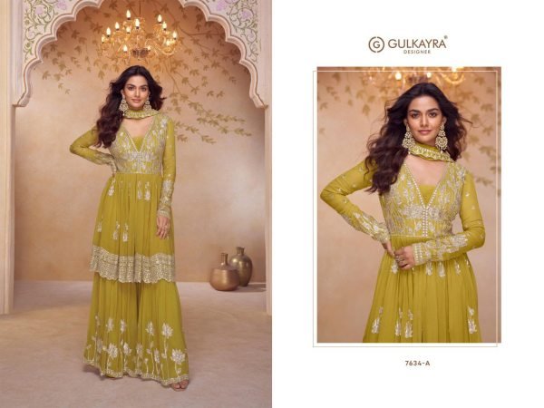 Rare Yellow Real Chinon Embroidered Kurti Palazzo Set with Designer Dupatta Designer Plazzo Salwar Suits Wholesale