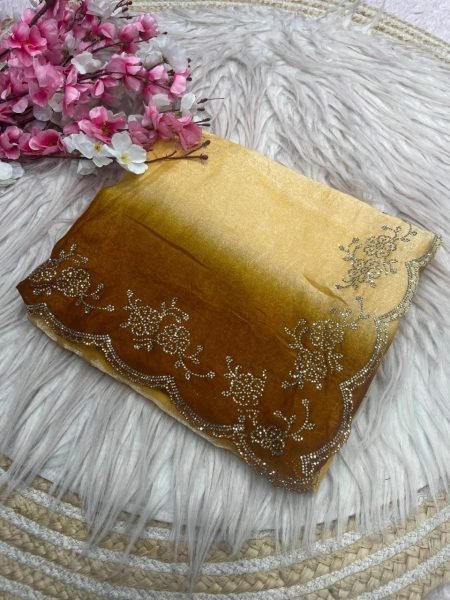 Rare Yellow Space Soft Silk Saree with Jarkhan and Swarovski Work at Wholesale Rate Silk Sarees Wholesale