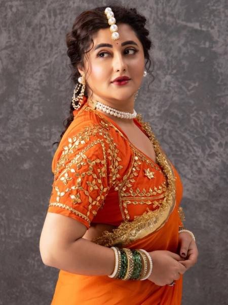 Rashmi Desai Orange Soft Georgette Saree with Satin Blouse & Gotta Patti Embroidery Georgette Sarees Wholesale