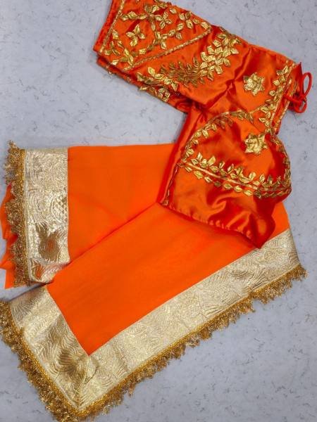Rashmi Desai Orange Soft Georgette Saree with Satin Blouse & Gotta Patti Embroidery Georgette Sarees Wholesale