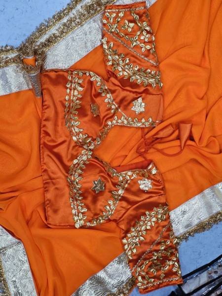 Rashmi Desai Orange Soft Georgette Saree with Satin Blouse & Gotta Patti Embroidery Georgette Sarees Wholesale
