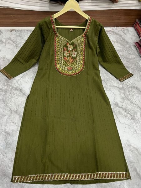  RASIAN SILK WITH JACQUARD EMBROIDERY WITH SEQUENCE KURTI  Straight Cut Long Kurtis