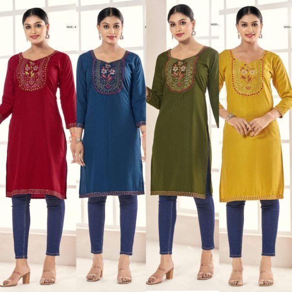  RASIAN SILK WITH JACQUARD EMBROIDERY WITH SEQUENCE KURTI  Straight Cut Long Kurtis