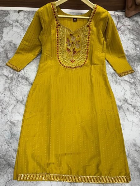  RASIAN SILK WITH JACQUARD EMBROIDERY WITH SEQUENCE KURTI  Straight Cut Long Kurtis