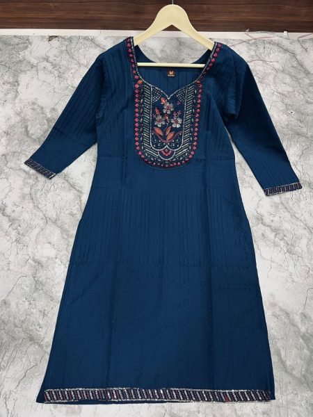  RASIAN SILK WITH JACQUARD EMBROIDERY WITH SEQUENCE KURTI  Straight Cut Long Kurtis
