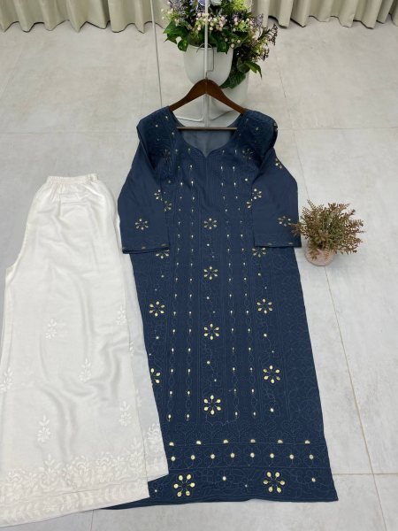 Rayon Embroidery Kurta Set with Palazzo Summer Collection 2025 Ready To Wear Collection