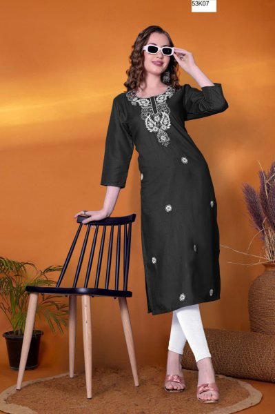 Rayon Slub Women Embroidery Kurti for Office Georgette Kurti 