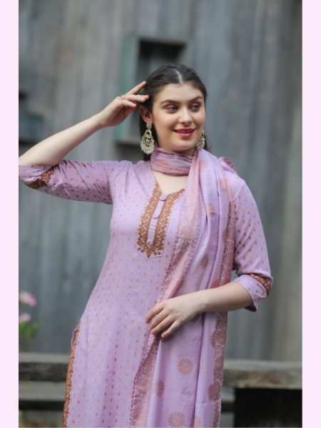 RAYON WITH NECK EMBROIDERY WORK READYMADE SUITS SET 3 Piece Kurti Set