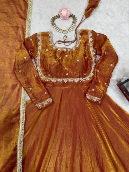 Designer Fendi Silk Anarkali with Dupatta Set Thread & Sequin Work Party Wear Anarkali Gown at Low Price Anarkali Kurtis 
