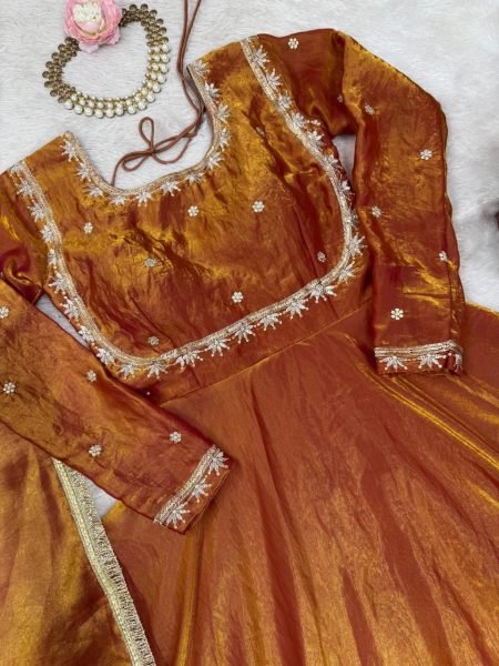 Designer Fendi Silk Anarkali with Dupatta Set Thread & Sequin Work Party Wear Anarkali Gown at Low Price Anarkali Kurtis 