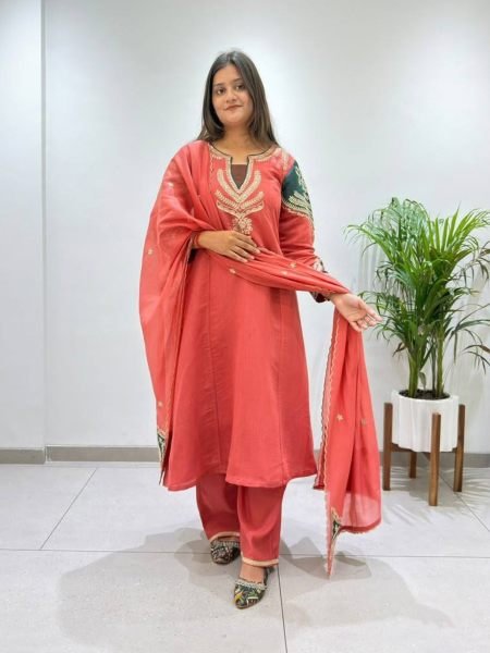 Ready to Dispatch Red Mul Chanderi Embroidered Palazzo Suit Set at Manufacturer Rate 