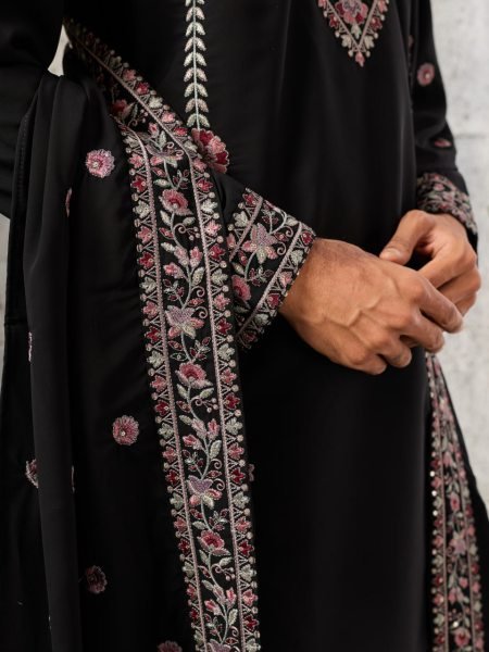 Ready to Wear Black Men's Japanese Kurta Set with Matching Pant And Dupatta Mens Short Kurta