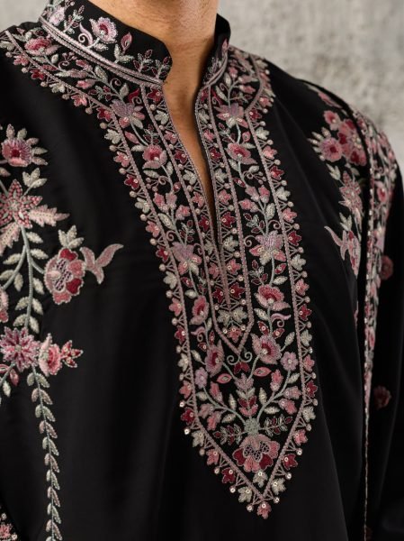 Ready to Wear Black Men's Japanese Kurta Set with Matching Pant And Dupatta Mens Short Kurta