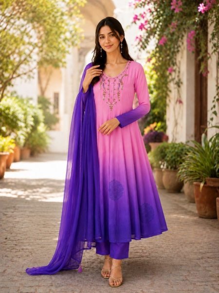 Ready-to-Wear Blue Chiffon handwork Anarkali Suit Set for festive celebration Anarkali Kurtis 