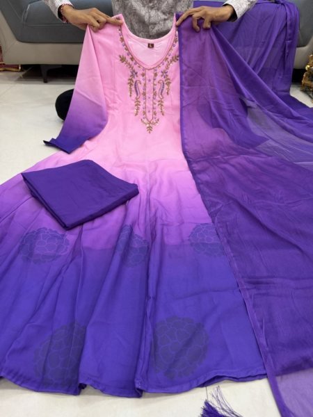 Ready-to-Wear Blue Chiffon handwork Anarkali Suit Set for festive celebration Anarkali Kurtis 