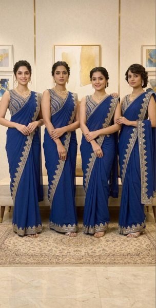 Ready To Wear Blue Mirror Work Saree in Faux Georgette for Party Wear Bollywood Fancy Sarees Wholesale
