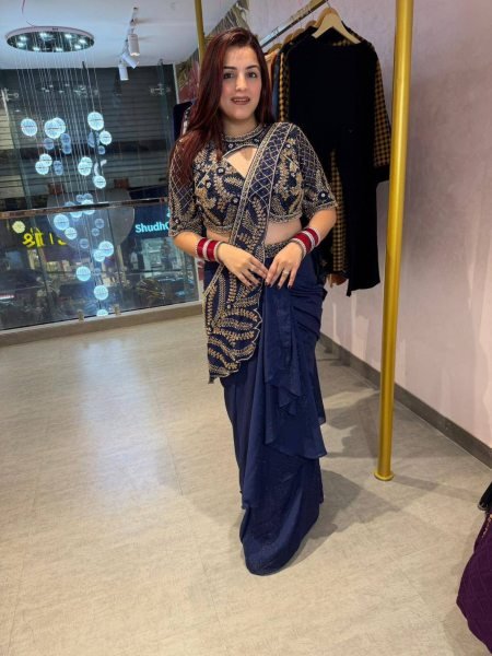 Ready to Wear Blue Rangoli Silk Saree with Beads Embroidery and Designer Blouse Ready To Wear Saree 