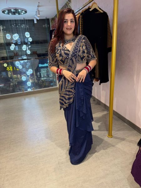 Ready to Wear Blue Rangoli Silk Saree with Beads Embroidery and Designer Blouse Ready To Wear Saree 