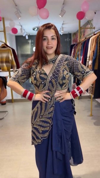 Ready to Wear Blue Rangoli Silk Saree with Beads Embroidery and Designer Blouse Ready To Wear Saree 