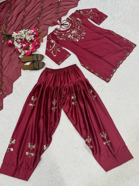 Ready to Wear Burgundy Crepe Silk Salwar Kameez Set For Special Occasions  Ready To Wear Collection