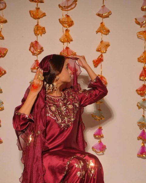 Ready to Wear Burgundy Crepe Silk Salwar Kameez Set For Special Occasions  Ready To Wear Collection