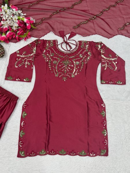 Ready to Wear Burgundy Crepe Silk Salwar Kameez Set For Special Occasions  Ready To Wear Collection
