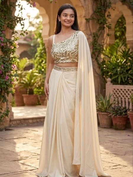 Ready to Wear Dhoti Style Saree with Embroidered Blouse for Party Wear Sarees 