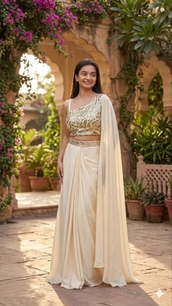 Ready to Wear Dhoti Style Saree with Embroidered Blouse for Party Wear Ready To Wear Saree 