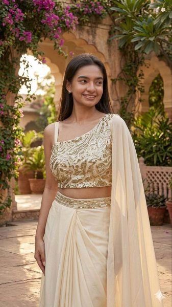 Ready to Wear Dhoti Style Saree with Embroidered Blouse for Party Wear Ready To Wear Saree 