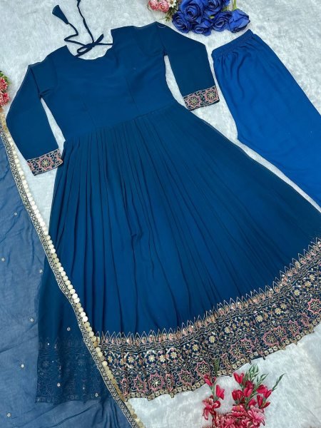 Ready to Wear Embroidered Faux Georgette Anarkali Kurti Set with Dupatta Heavy Work Fancy Lace Border at Best Price Offer Now Anarkali Kurtis 