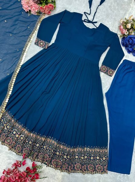 Ready to Wear Embroidered Faux Georgette Anarkali Kurti Set with Dupatta Heavy Work Fancy Lace Border at Best Price Offer Now Anarkali Kurtis 