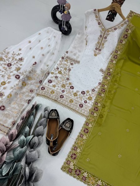 Ready to Wear Faux Georgette Party Suit Set Kurti, Palazzo & Dupatta Combo Ready To Wear Collection