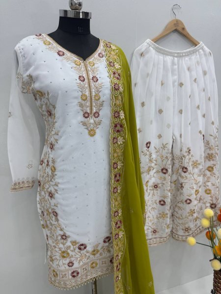 Ready to Wear Faux Georgette Party Suit Set Kurti, Palazzo & Dupatta Combo Ready To Wear Collection
