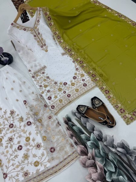 Ready to Wear Faux Georgette Party Suit Set Kurti, Palazzo & Dupatta Combo Ready To Wear Collection