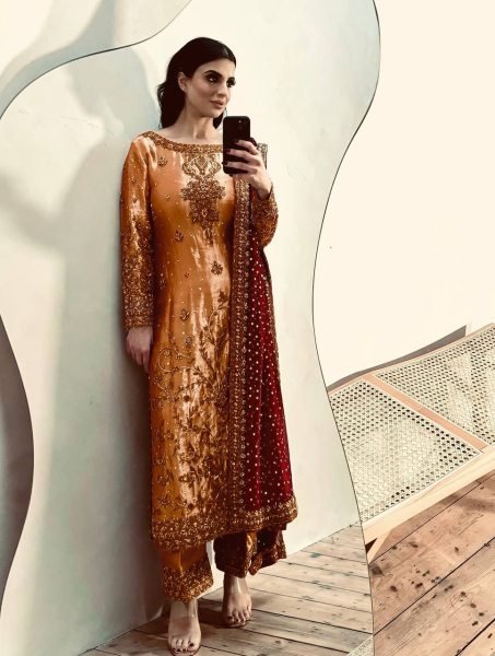 Ready To Wear Festive Wear Copper Jimmy Choo Embroidery Kurta Set Fancy Peach Suit with Maroon Dupatta Ready To Wear Collection