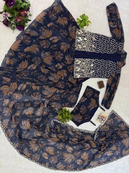 Trendy Draped Georgette Saree with Embroidered Mirror Jacket Party Ready Style Ready To Wear Saree 