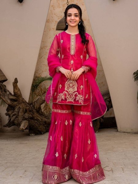 Ready to Wear Kurti Plazo Set in Diamond Georgette with Heavy Embroidery Sharara Suit Collection for Resellers Salwar Kameez
