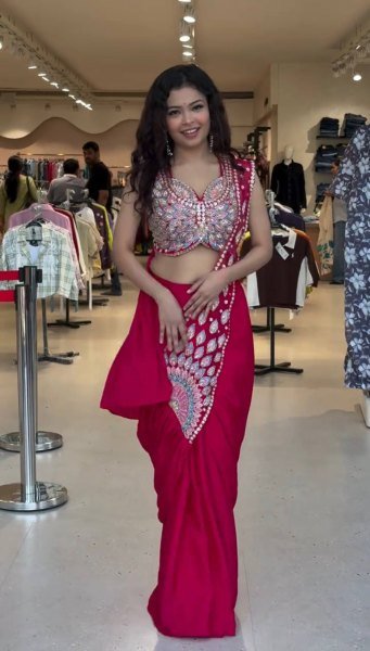 Ready to Wear Pink Georgette Saree with Beads Work for Party Wear Ready To Wear Saree 